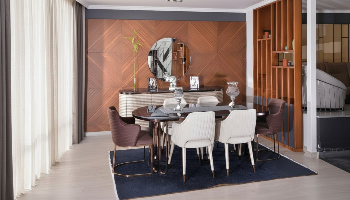 Salle à manger Ensemble de salle à manger Coin repas Table à manger de luxe Chaises Beige Ensemble 9 pièces en bois