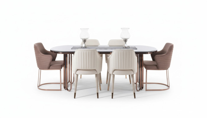 Salle à manger Ensemble de salle à manger Coin repas Table à manger de luxe Chaises Beige Ensemble 9 pièces en bois