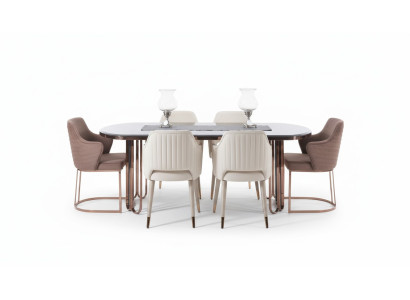 Salle à manger Ensemble de salle à manger Coin repas Table à manger de luxe Chaises Beige Ensemble 9 pièces en bois