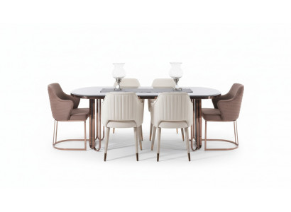 Salle à manger Ensemble de salle à manger Coin repas Table à manger de luxe Chaises Beige Ensemble 9 pièces en bois