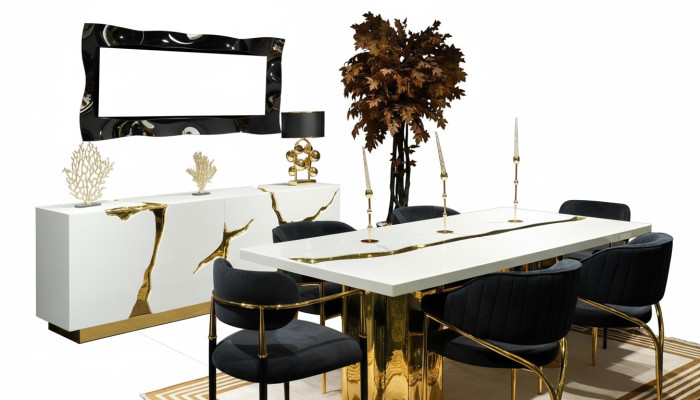 Mobilier de salle à manger Ensemble de salle à manger Coin repas de luxe Table à manger Chaises Blanches 9 pièces Bois