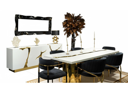 Mobilier de salle à manger Ensemble de salle à manger Coin repas de luxe Table à manger Chaises Blanches 9 pièces Bois