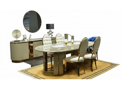 Salle à manger de luxe Ensemble de salle à manger Coin repas Table à manger Chaises Beige Ensemble 9 pièces Bois