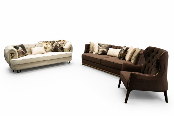 Ensemble de canapé trois places fauteuil en tissu canapé rembourré ensemble de canapés marron
