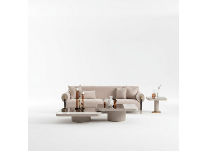 Suite Salon Canapé 3 places Canapé en tissu beige Tables basses 4pcs