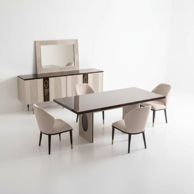 Salle à manger de luxe Ensemble de salle à manger Coin repas Table à manger Chaises Beige Ensemble 9 pièces Bois