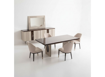 Salle à manger de luxe Ensemble de salle à manger Coin repas Table à manger Chaises Beige Ensemble 9 pièces Bois