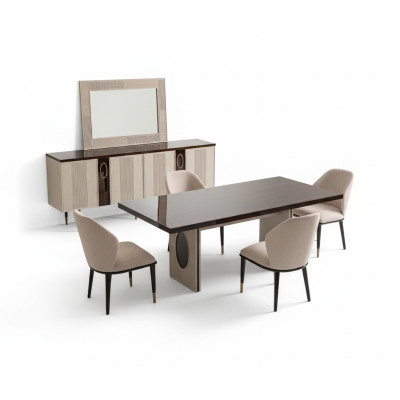 Coin repas Salle à manger Ensemble de salle à manger Table à manger de luxe Chaises Beige Bois Ensemble de 7 pièces