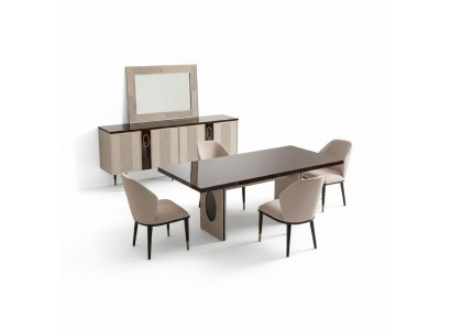 Coin repas Salle à manger Ensemble de salle à manger Table à manger de luxe Chaises Beige Bois Ensemble de 7 pièces