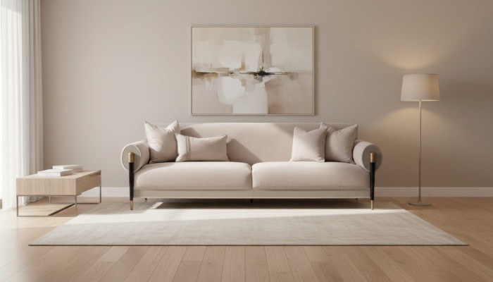 Canapé en tissu Trois places Canapé 3 places Canapé rembourré Design moderne Beige nouveau