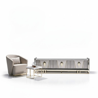 Ensemble de fauteuil de salon, table d'appoint et meuble TV bas, 3 pièces, gris