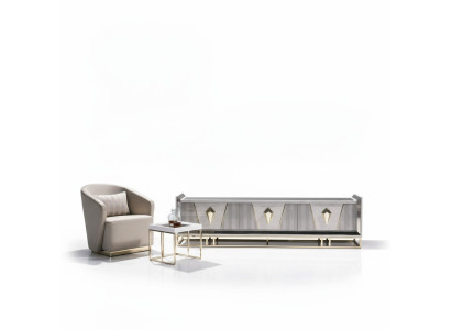 Ensemble de fauteuil de salon, table d'appoint et meuble TV bas, 3 pièces, gris