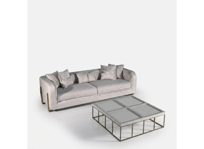 Canapé trois places Table basse à trois places en tissu gris Ensemble de deux canapés rembourrés