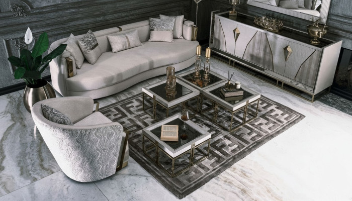 Ensemble de canapé-lit en tissu de luxe avec fauteuil, tables basses pour salon, 7 pièces gris.