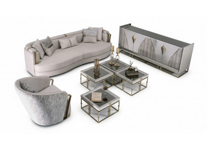 Ensemble de canapé-lit en tissu de luxe avec fauteuil, tables basses pour salon, 7 pièces gris.