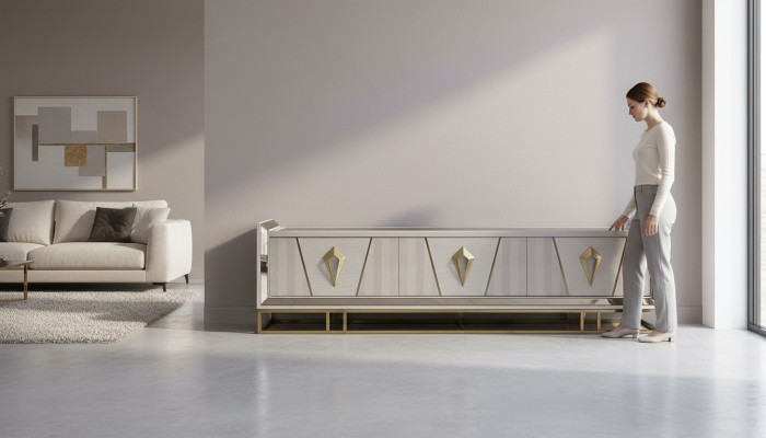 Buffet TV Armoire Basse Bois Gris Table de salon Moderne