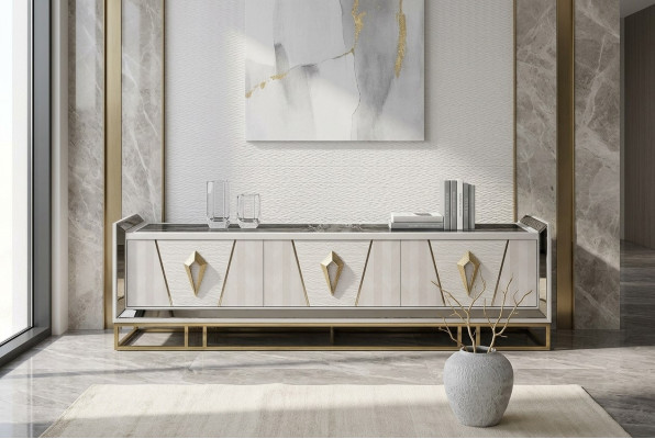 Buffet TV Armoire Basse Bois Gris Table de salon Moderne