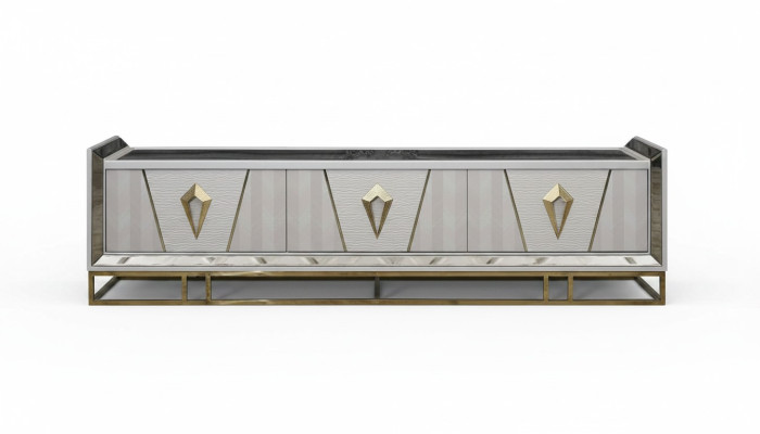Buffet TV Armoire Basse Bois Gris Table de salon Moderne
