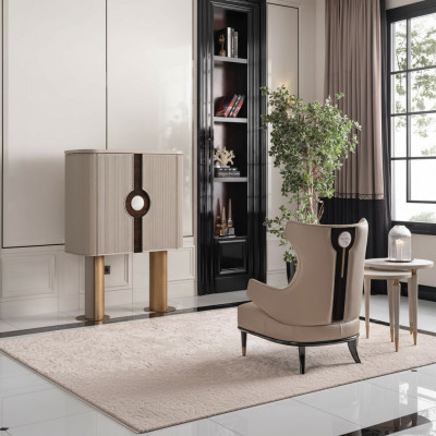 Groupe de fauteuils Salle de séjour Armoire de bar Chaise moderne à ailes beige Armoire