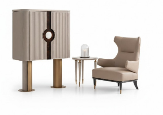Groupe de fauteuils Salle de séjour Armoire de bar Chaise moderne à ailes beige Armoire