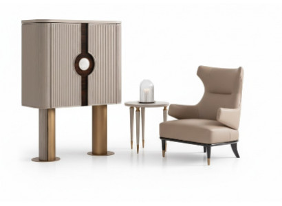 Groupe de fauteuils Salle de séjour Armoire de bar Chaise moderne à ailes beige Armoire