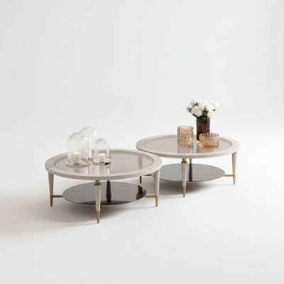 Groupe Tables basses Tables d'appoint Ensemble 2 pièces Table basse en bois beige