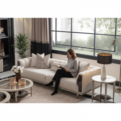 Trois canapé trois places Tables basses en tissu beige Ensemble de canapés 3 pièces