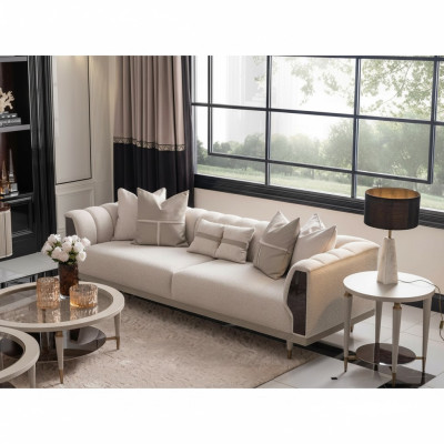 Trois canapé trois places Tables basses en tissu beige Ensemble de canapés 3 pièces