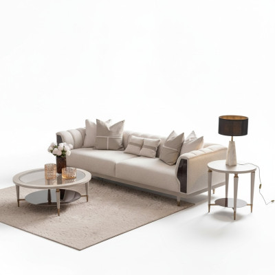 Trois canapé trois places Tables basses en tissu beige Ensemble de canapés 3 pièces