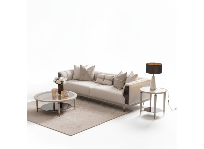 Trois canapé trois places Tables basses en tissu beige Ensemble de canapés 3 pièces