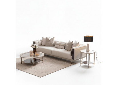 Trois canapé trois places Tables basses en tissu beige Ensemble de canapés 3 pièces