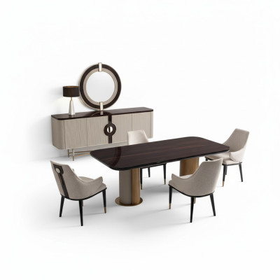 Coin repas Salle à manger Set de salle à manger Table de salle à manger de luxe Chaises Beige Bois Ensemble de 9 pièces