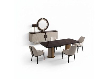 Coin repas Salle à manger Set de salle à manger Table de salle à manger de luxe Chaises Beige Bois Ensemble de 9 pièces