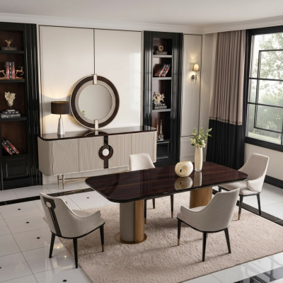 Ensemble repas de luxe Salle à manger Table à manger Dinette Chaises Beige Ensemble en bois 7 pièces