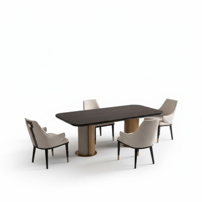 Ensemble repas de luxe Salle à manger Table à manger Dinette Chaises Beige Ensemble en bois 7 pièces