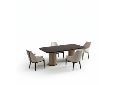 Ensemble repas de luxe Salle à manger Table à manger Dinette Chaises Beige Ensemble en bois 7 pièces