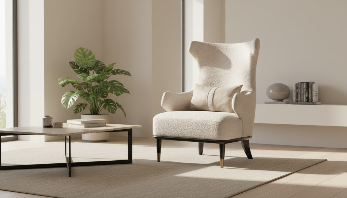 Chaise à ailes moderne luxueuse Fauteuil crapaud à une place de luxe en tissu beige moderne Salon moderne