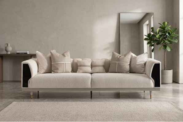 Luxury Three Seater Sofa 3 Seater Beige Upholstered Sofa Fabric Sofa Modern Sofa Canapé trois places de luxe Canapé trois places en tissu beige Canapé rembourré Canapé moderne