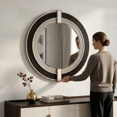Miroir Miroir mural Miroir décoratif Miroir d'entrée Moderne Noir Rond