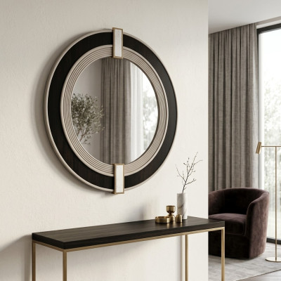 Miroir Miroir mural Miroir décoratif Miroir d'entrée Moderne Noir Rond