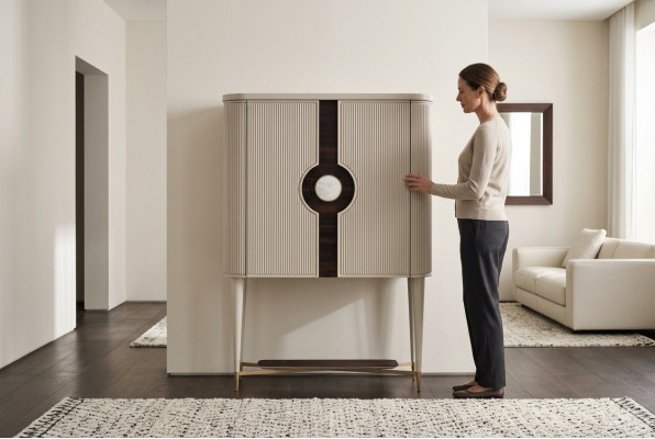 Armoire à bar en bois Armoire en bois Cabinet en bois Bar boissons beige Design Bouteilles