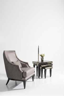 Ensemble complet de fauteuils de salon avec tables d'appoint 4 pièces fauteuil à oreilles gris