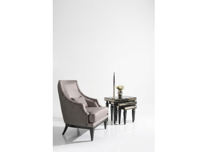 Ensemble complet de fauteuils de salon avec tables d'appoint 4 pièces fauteuil à oreilles gris