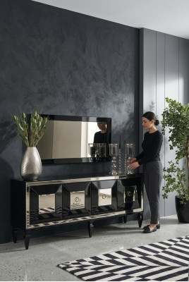 Complétez le set de miroir de garde-robe de meuble en bois noir de luxe.