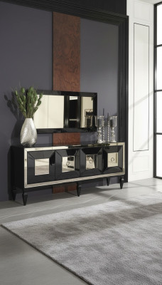Complétez le set de miroir de garde-robe de meuble en bois noir de luxe.
