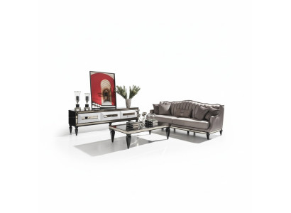 Canapé Suite 4 Places Canapé en Tissu Table Basse Grise Ensemble de 3 Pièces Support TV