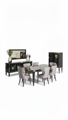 Grand coin repas Ensemble salle à manger Salle à manger Table à manger Chaises 10 pièces Noir Bois