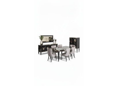 Grand coin repas Ensemble salle à manger Salle à manger Table à manger Chaises 10 pièces Noir Bois