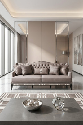Canapé Chesterfield 3 places Canapé en tissu gris Trois places Canapé rembourré en tissu