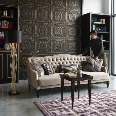 Ensemble de salon Canapé 3 places Table d'appoint Canapé Chesterfield Gris upholstered